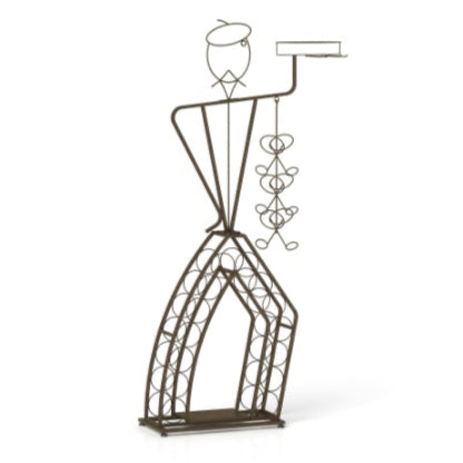 French Waiter Wine Rack | Freestanding Metal Wine Server with Glass & Bottle Storage