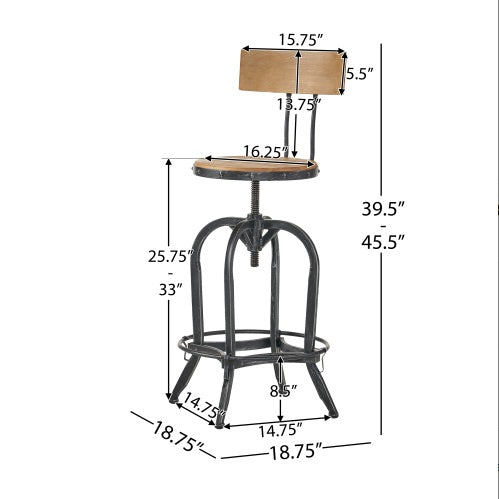 Rustic Apothecary Bar Stool with Back – Solid Wood & Iron