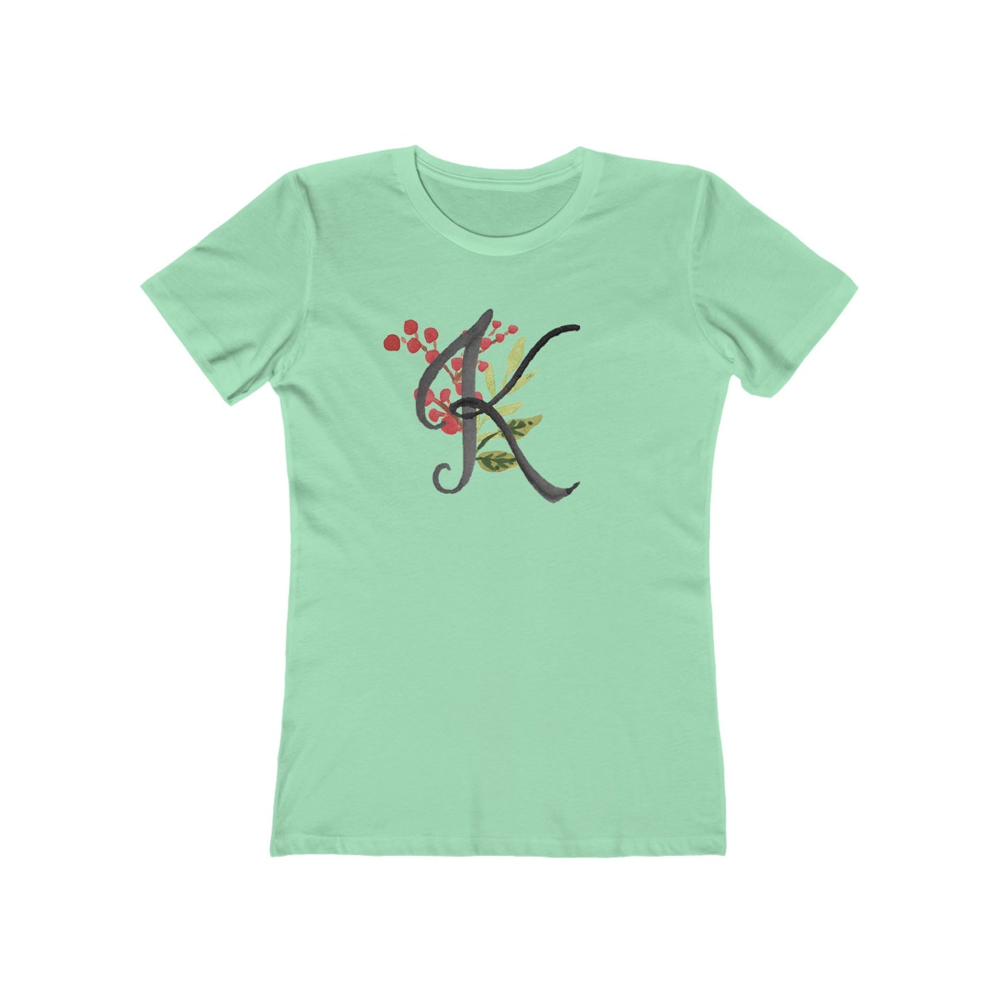 Clothing Stuff > Shirts & Tops > Women's Slim Fit Tee Watercolor Flower Letter K T-Shirt – Garden Nerd Tee for Plant Moms