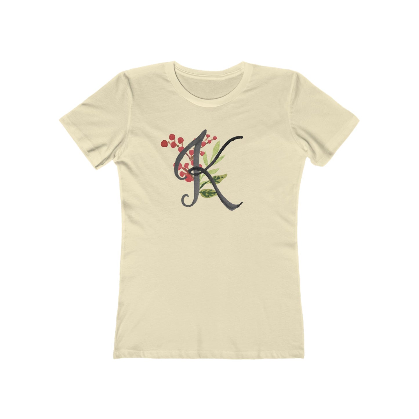 Clothing Stuff > Shirts & Tops > Women's Slim Fit Tee Watercolor Flower Letter K T-Shirt – Garden Nerd Tee for Plant Moms