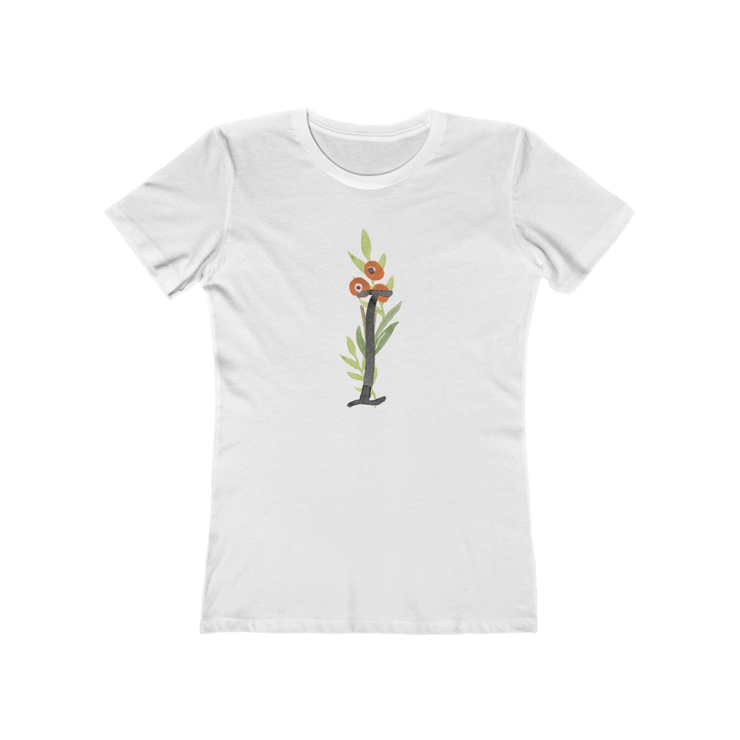 Clothing Stuff > Shirts & Tops > Women's Slim Fit Tee Watercolor Flower Letter I T-Shirt – Garden Nerd Tee for Plant Moms