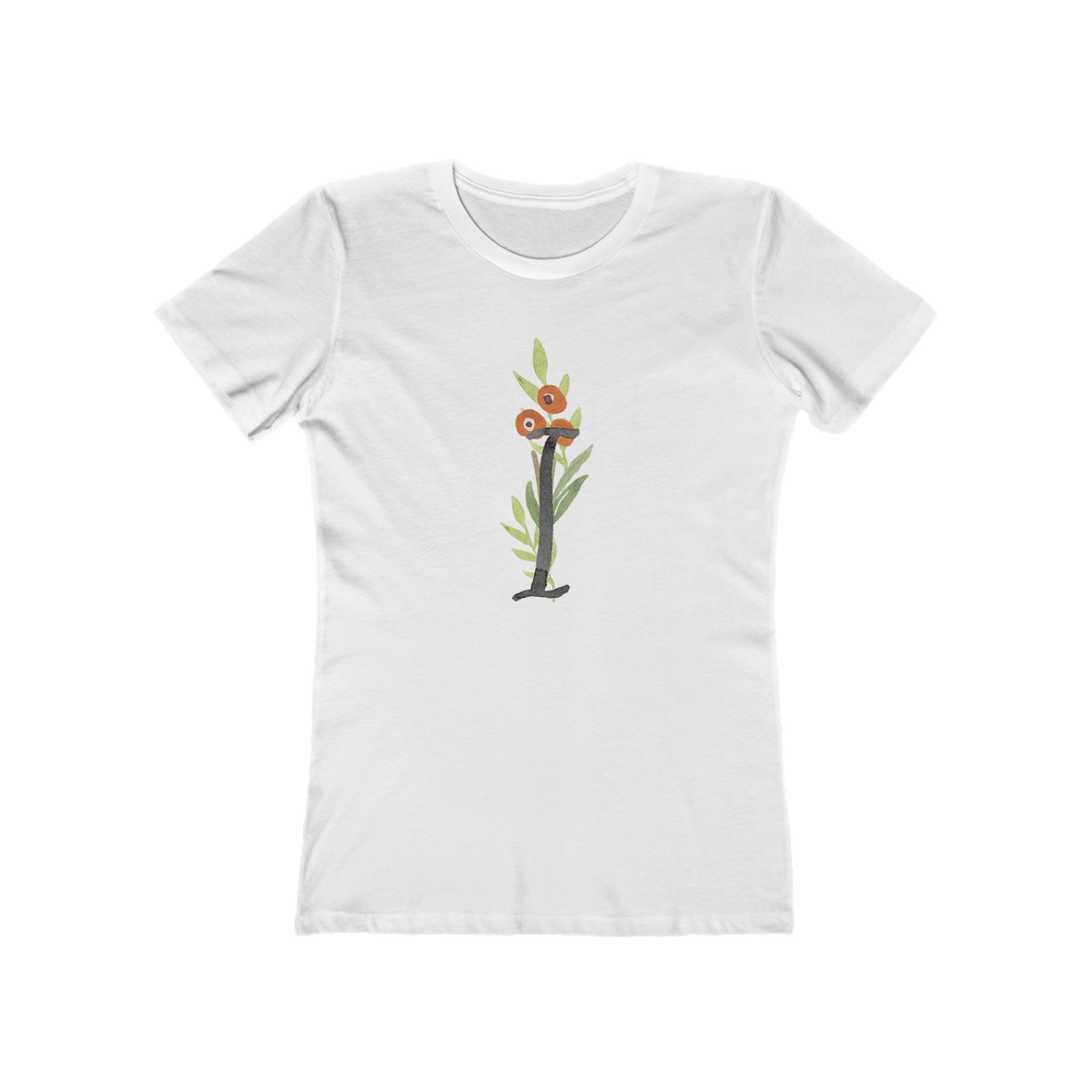Clothing Stuff > Shirts & Tops > Women's Slim Fit Tee Watercolor Flower Letter I T-Shirt – Garden Nerd Tee for Plant Moms