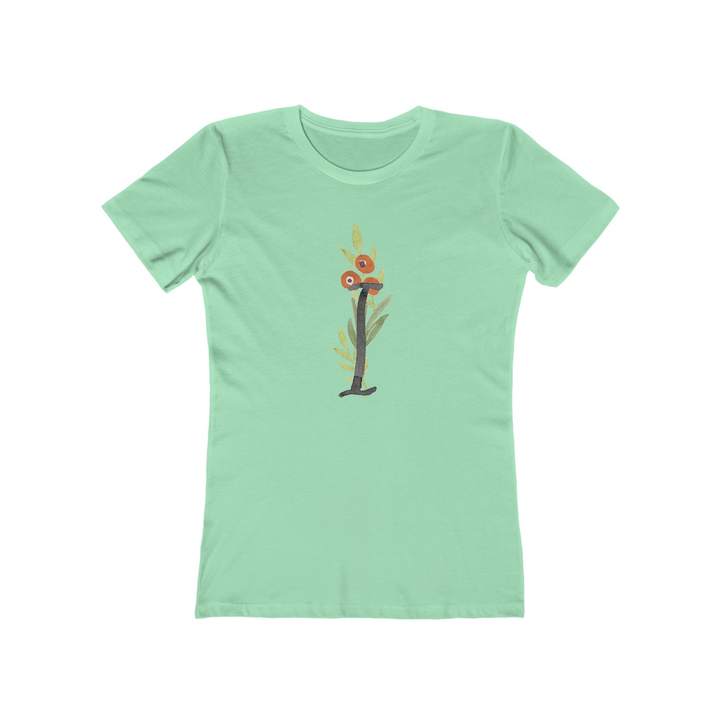 Clothing Stuff > Shirts & Tops > Women's Slim Fit Tee Watercolor Flower Letter I T-Shirt – Garden Nerd Tee for Plant Moms