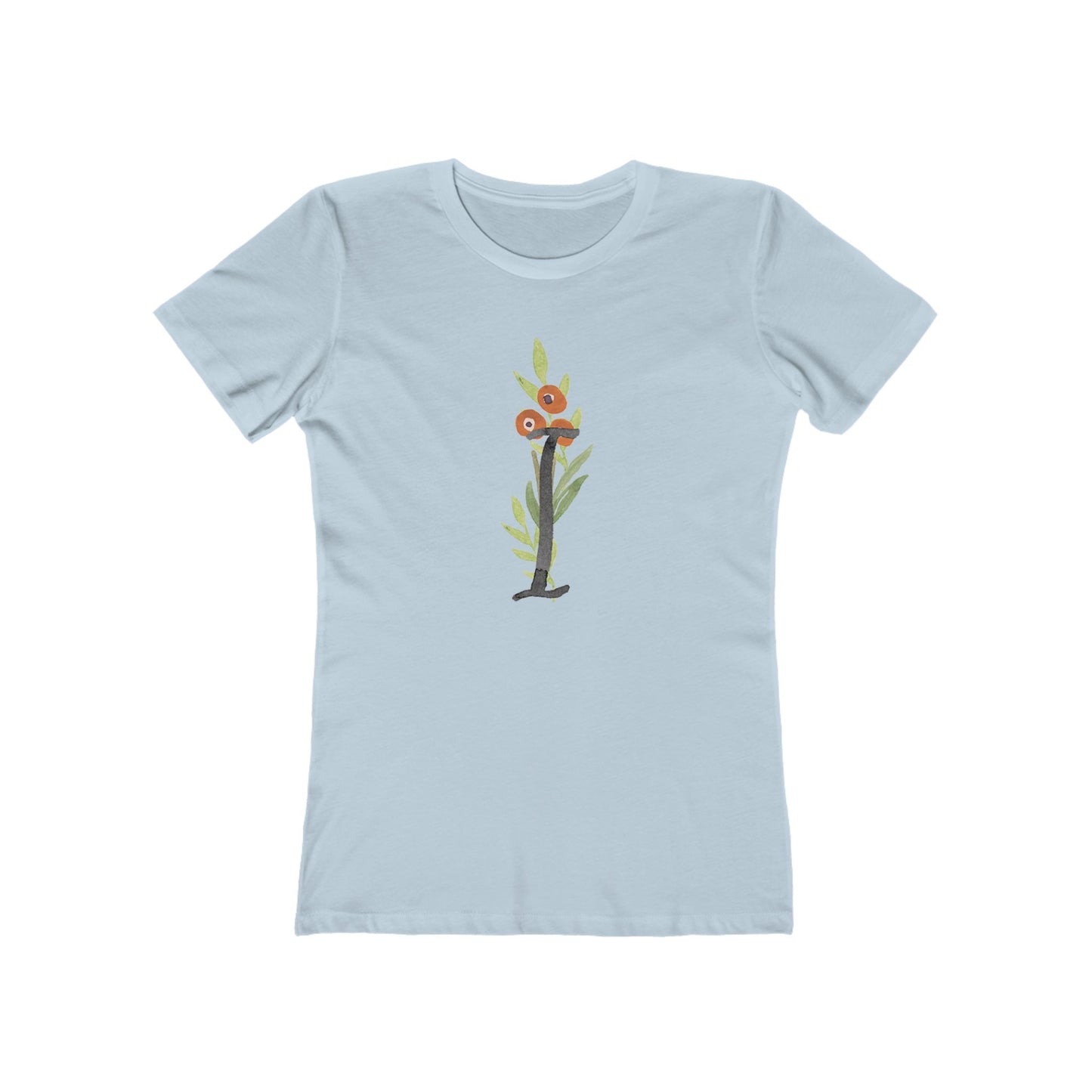 Clothing Stuff > Shirts & Tops > Women's Slim Fit Tee Watercolor Flower Letter I T-Shirt – Garden Nerd Tee for Plant Moms