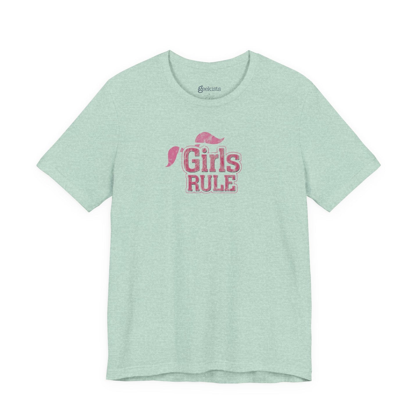 T-Shirt Girls Rule — Short Sleeve Jersey Tee — Unisex Lightweight Crewneck T-Shirt, Retro Distressed, for Couples (Funny Girls Rule, Boys Drool)