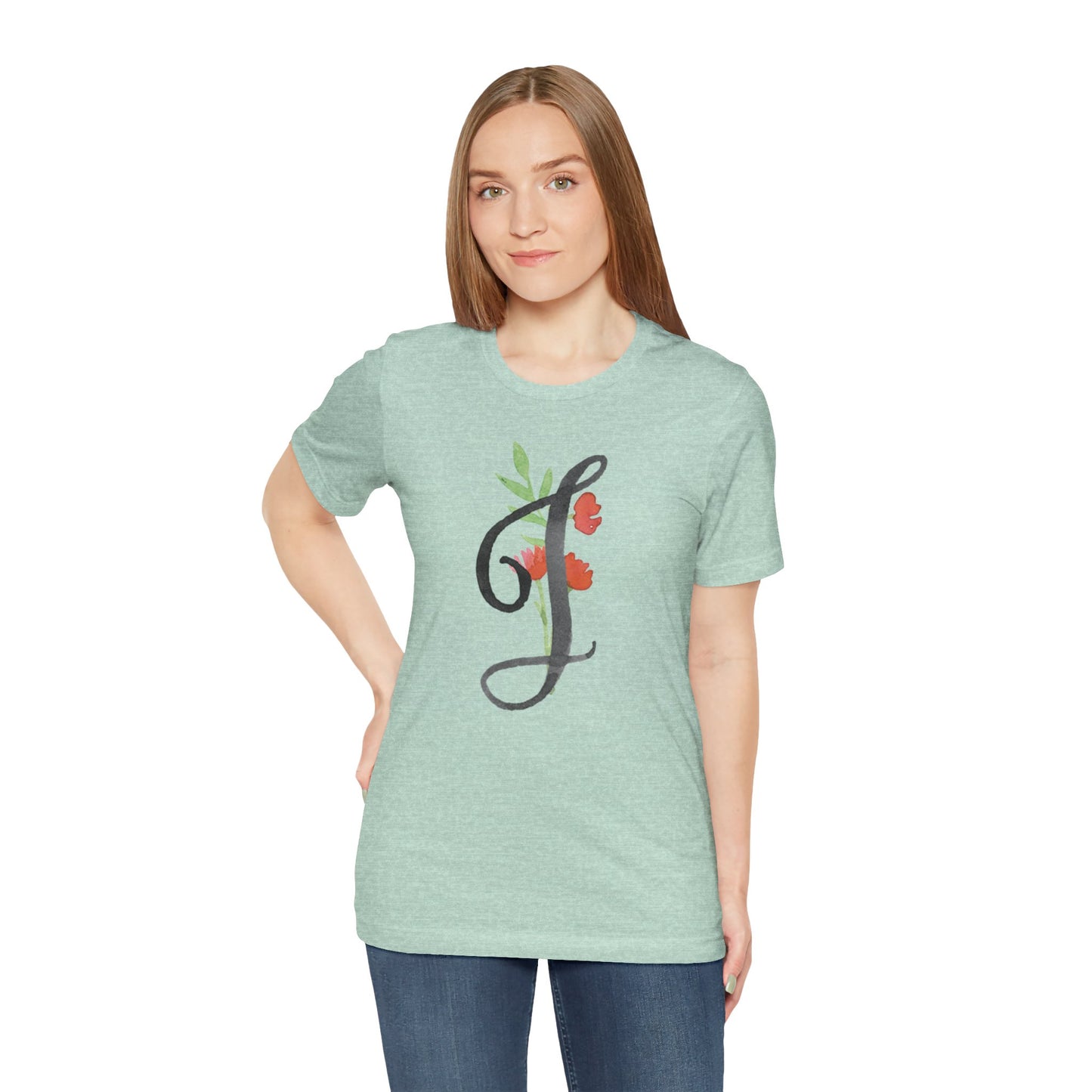 Clothing Stuff > Shirts & Tops > Unisex Jersey Tee Watercolor Flower Letter J T-Shirt – Garden Nerd Tee for Plant Moms