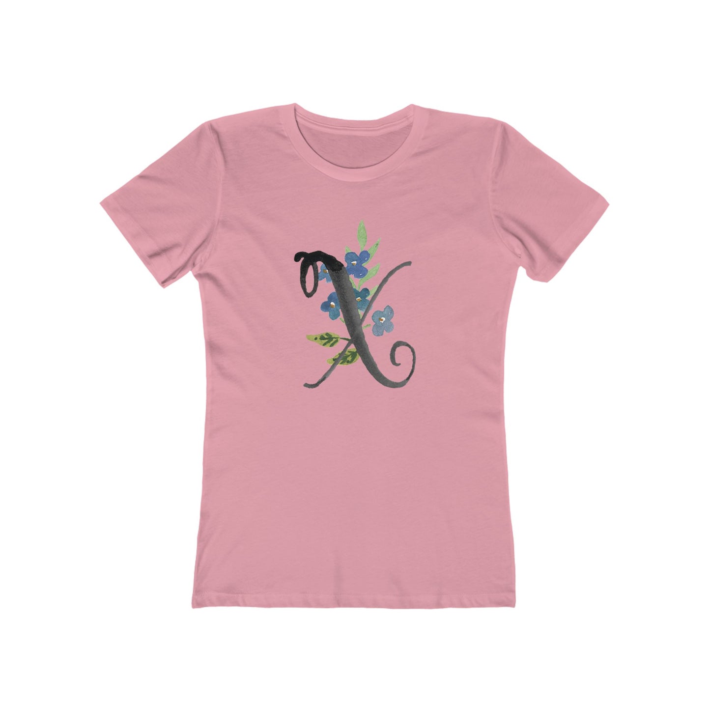 Clothing Stuff > Shirts & Tops > Women's Slim Fit Tee Watercolor Flower Letter X T-Shirt – Garden Nerd Tee for Plant Moms