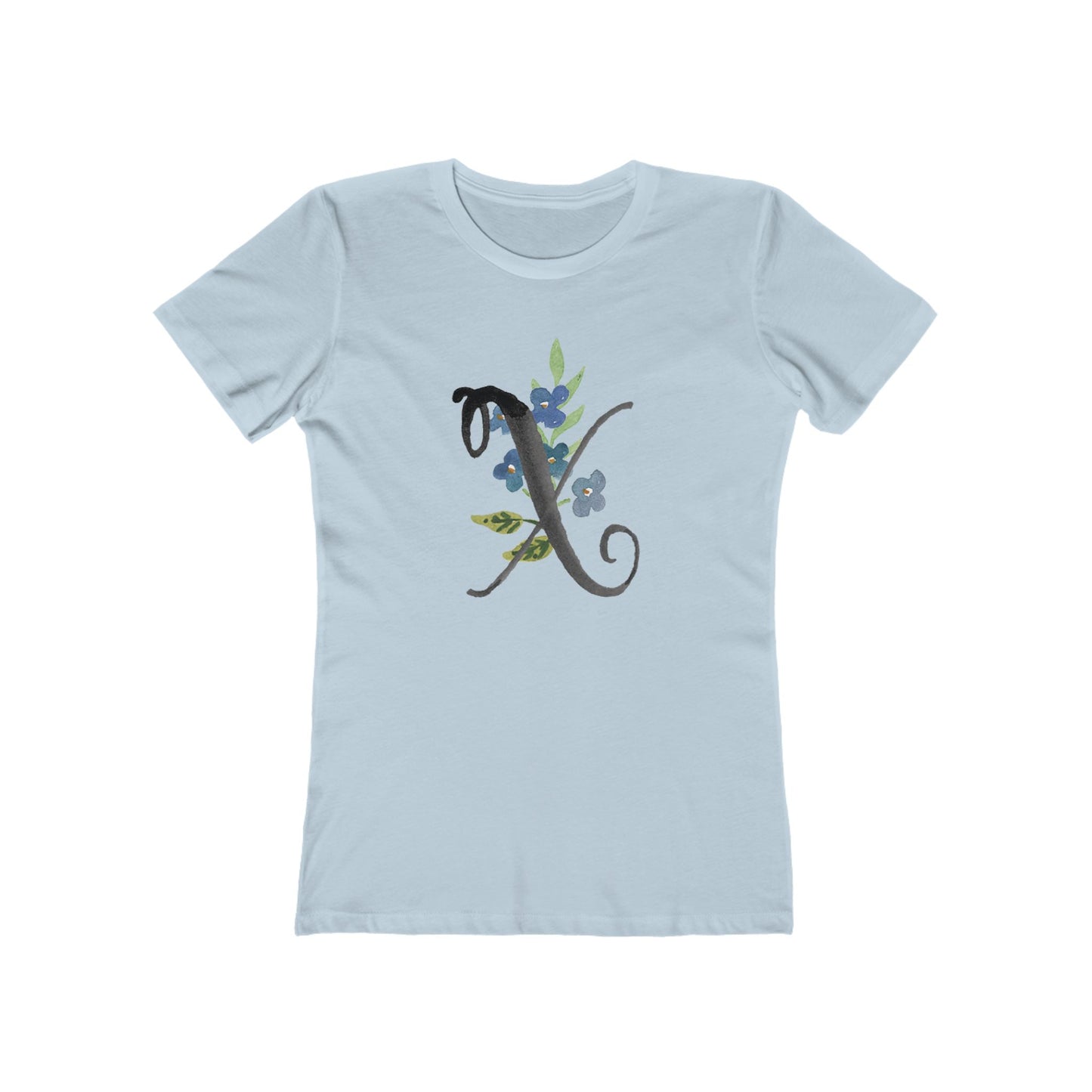 Clothing Stuff > Shirts & Tops > Women's Slim Fit Tee Watercolor Flower Letter X T-Shirt – Garden Nerd Tee for Plant Moms
