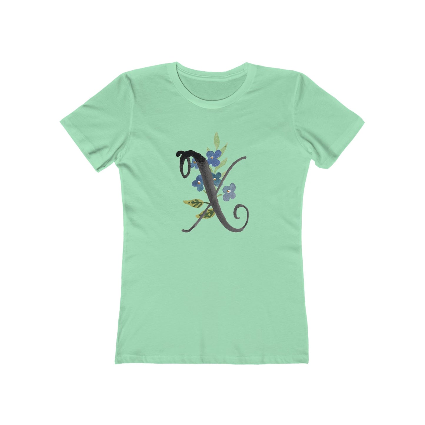 Clothing Stuff > Shirts & Tops > Women's Slim Fit Tee Watercolor Flower Letter X T-Shirt – Garden Nerd Tee for Plant Moms