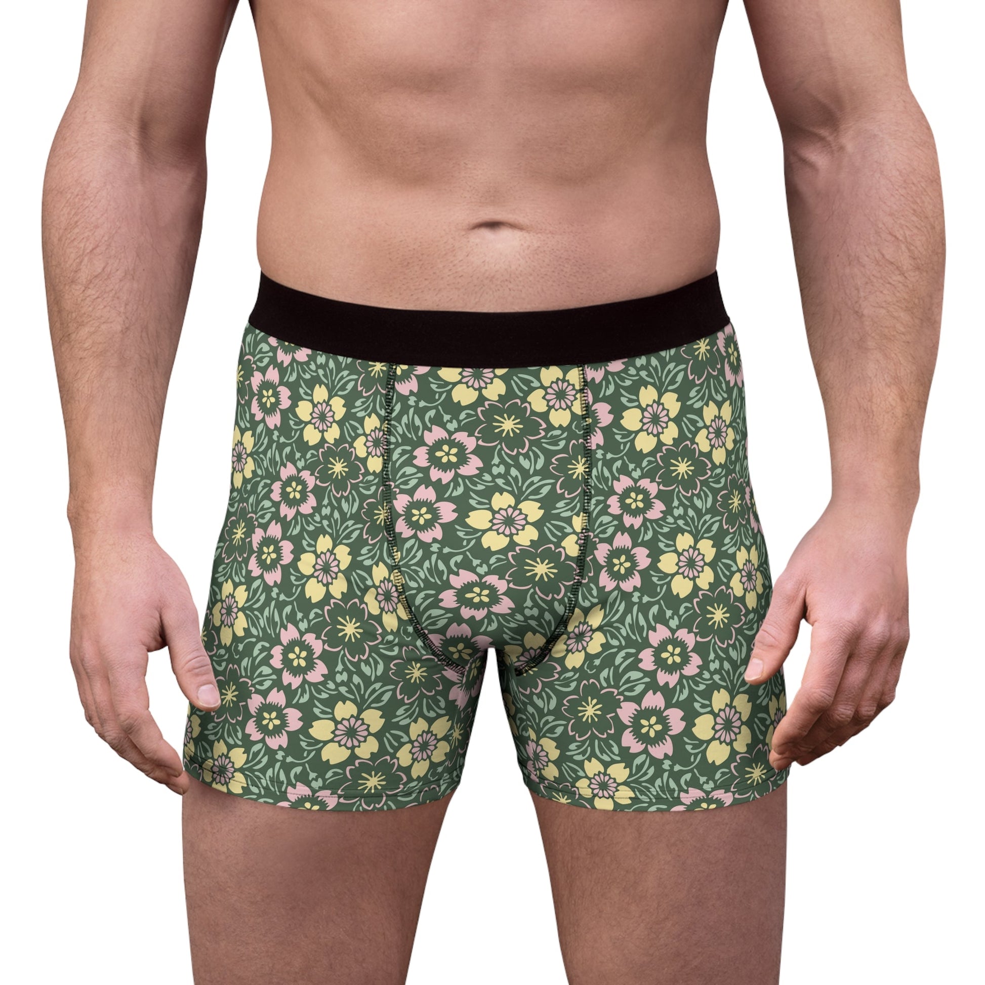 Sleepwear, Swimwear, & Underwear Retro Floral Print Boxer Briefs | Geometric Floral Men’s Underwear for Retro Nerds