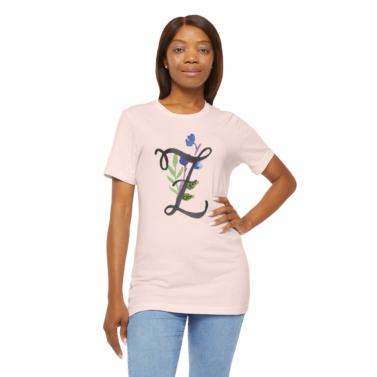 Clothing Stuff > Shirts & Tops > Unisex Jersey Tee Watercolor Flower Letter Z T-Shirt – Garden Nerd Tee for Plant Moms