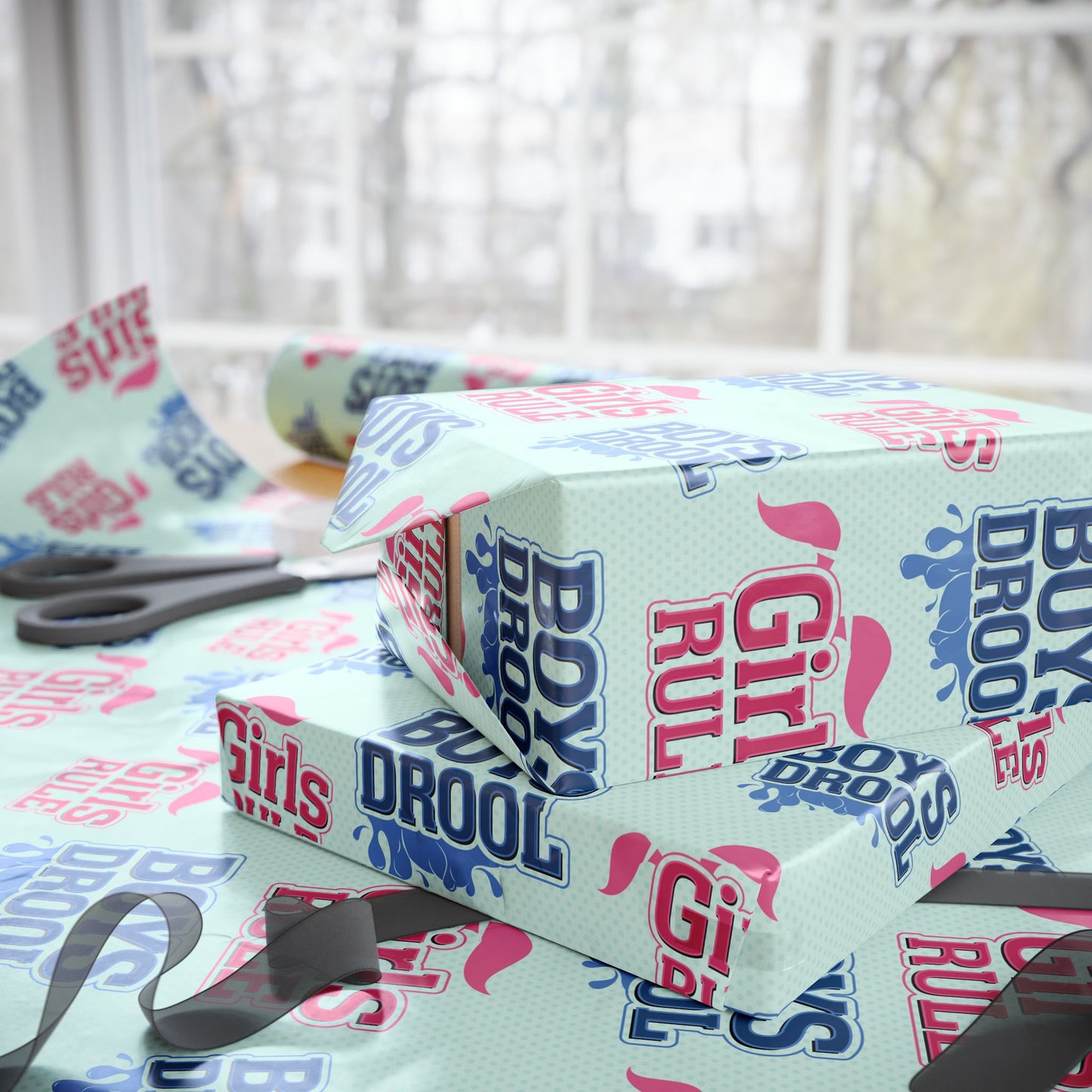 Girls Rule, Boys Drool Wrapping Paper Roll - Retro Polkadot Pattern