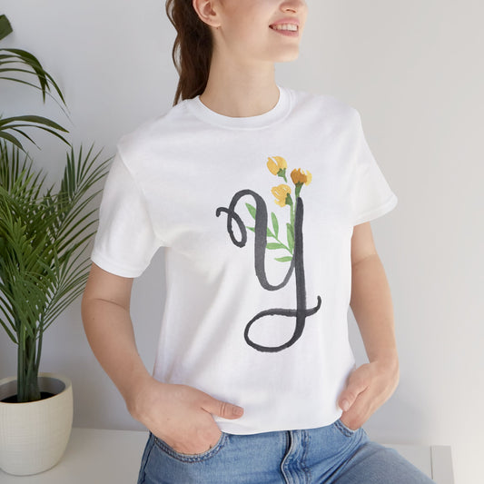 Clothing Stuff > Shirts & Tops > Unisex Jersey Tee Watercolor Flower Letter Y T-Shirt – Garden Nerd Tee for Plant Moms