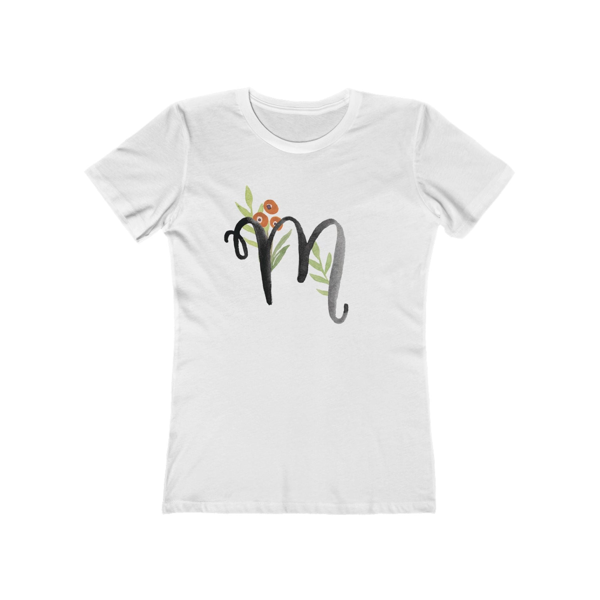 Clothing Stuff > Shirts & Tops > Women's Slim Fit Tee Watercolor Flower Letter M T-Shirt – Garden Nerd Tee for Plant Moms