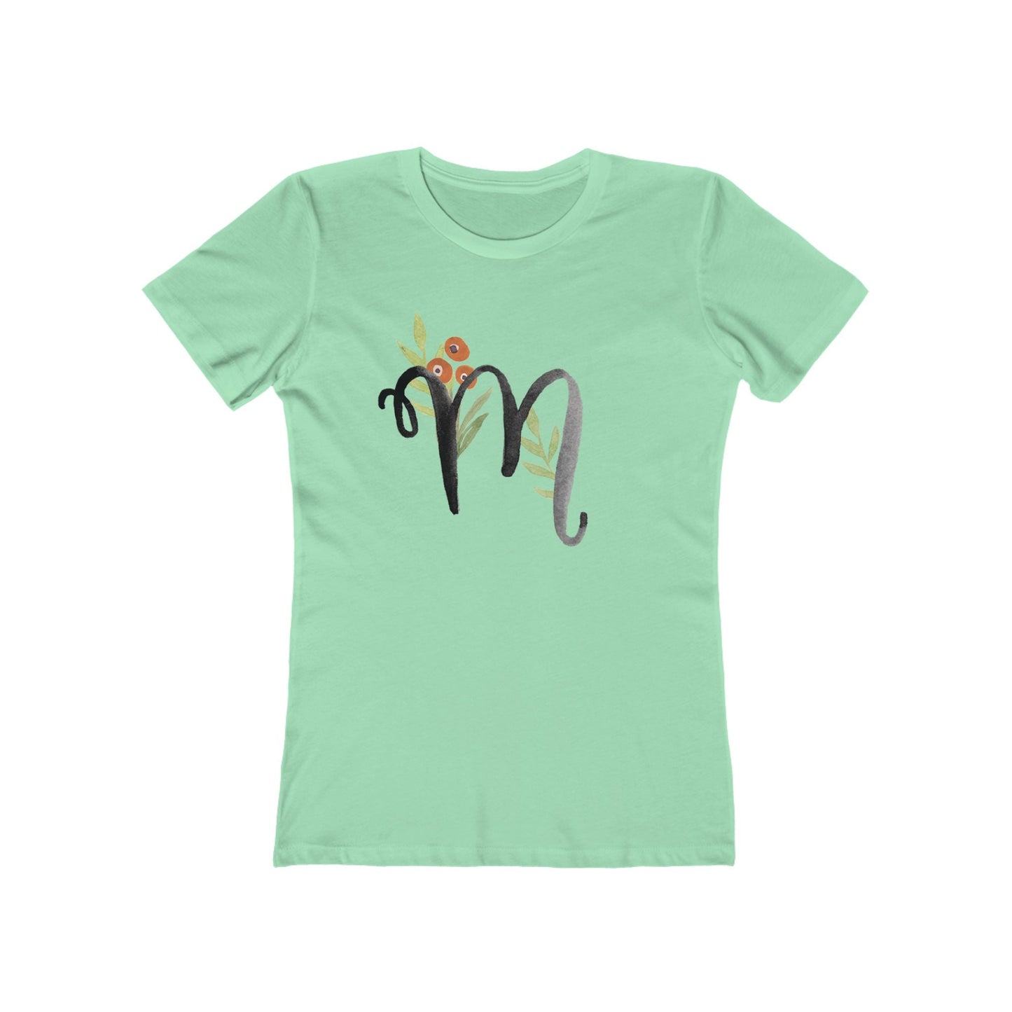 Clothing Stuff > Shirts & Tops > Women's Slim Fit Tee Watercolor Flower Letter M T-Shirt – Garden Nerd Tee for Plant Moms