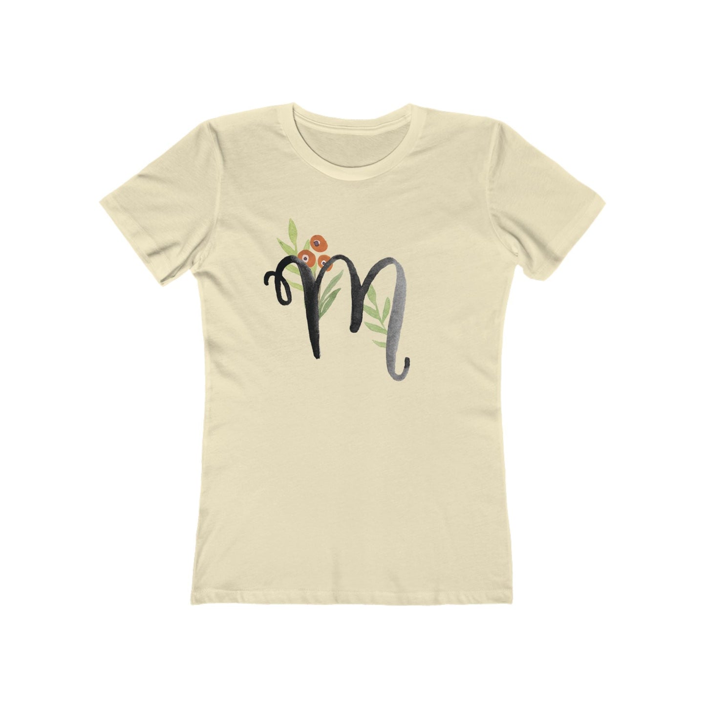 Clothing Stuff > Shirts & Tops > Women's Slim Fit Tee Watercolor Flower Letter M T-Shirt – Garden Nerd Tee for Plant Moms