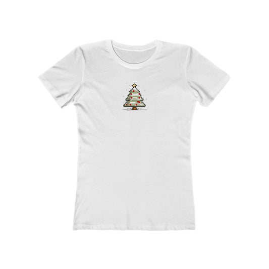Solid-White-3XL T-Shirt 8-Bit Xmas Tree Women's T-Shirt | Slim Fit Shirt | Graphic Tee for Feminine Ladies