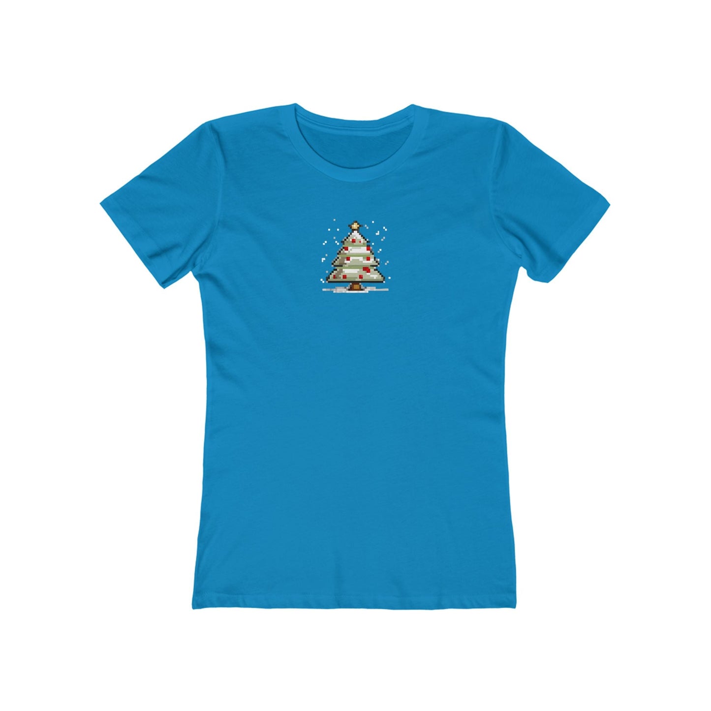 Solid-Turquoise-2XL T-Shirt 8-Bit Xmas Tree Women's T-Shirt | Slim Fit Shirt | Graphic Tee for Feminine Ladies