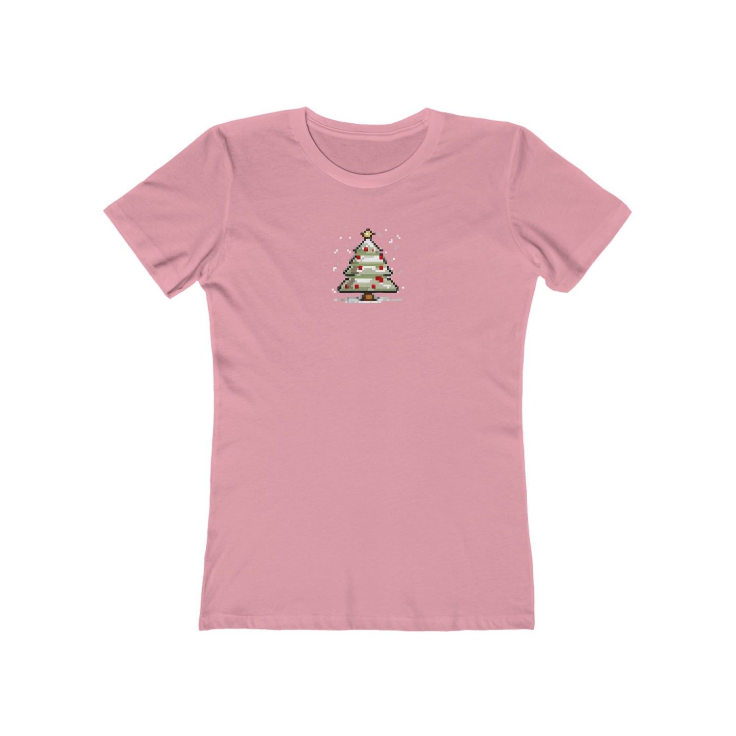 Solid-Light-Pink-2XL T-Shirt 8-Bit Xmas Tree Women's T-Shirt | Slim Fit Shirt | Graphic Tee for Feminine Ladies