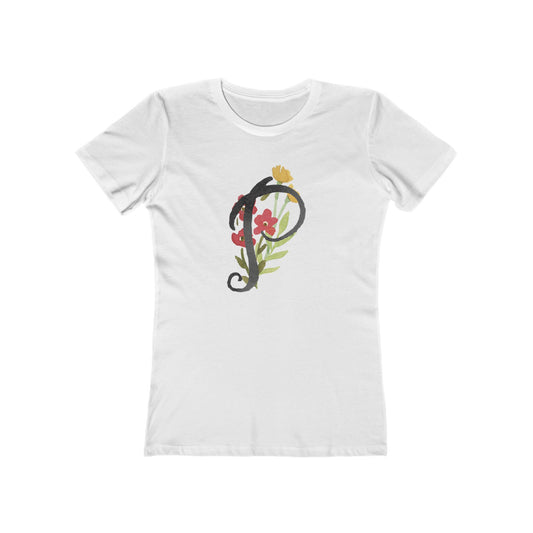 Clothing Stuff > Shirts & Tops > Women's Slim Fit Tee Watercolor Flower Letter P T-Shirt – Garden Nerd Tee for Plant Moms