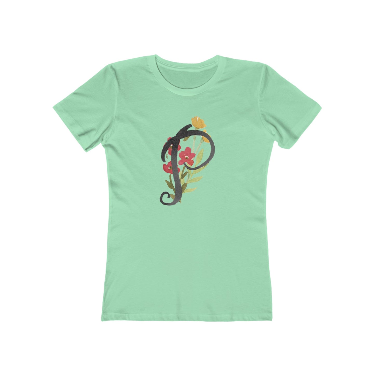 Clothing Stuff > Shirts & Tops > Women's Slim Fit Tee Watercolor Flower Letter P T-Shirt – Garden Nerd Tee for Plant Moms