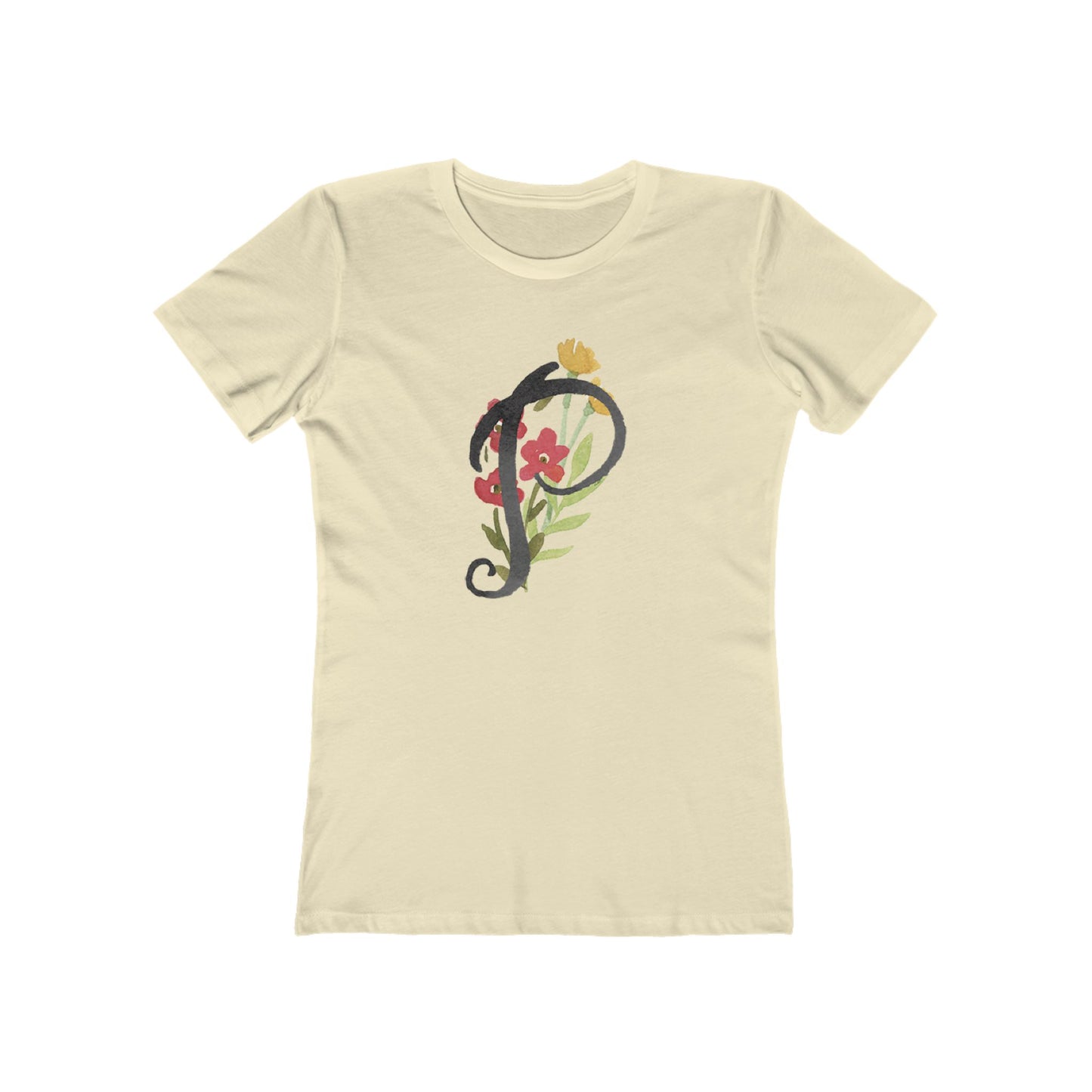 Clothing Stuff > Shirts & Tops > Women's Slim Fit Tee Watercolor Flower Letter P T-Shirt – Garden Nerd Tee for Plant Moms