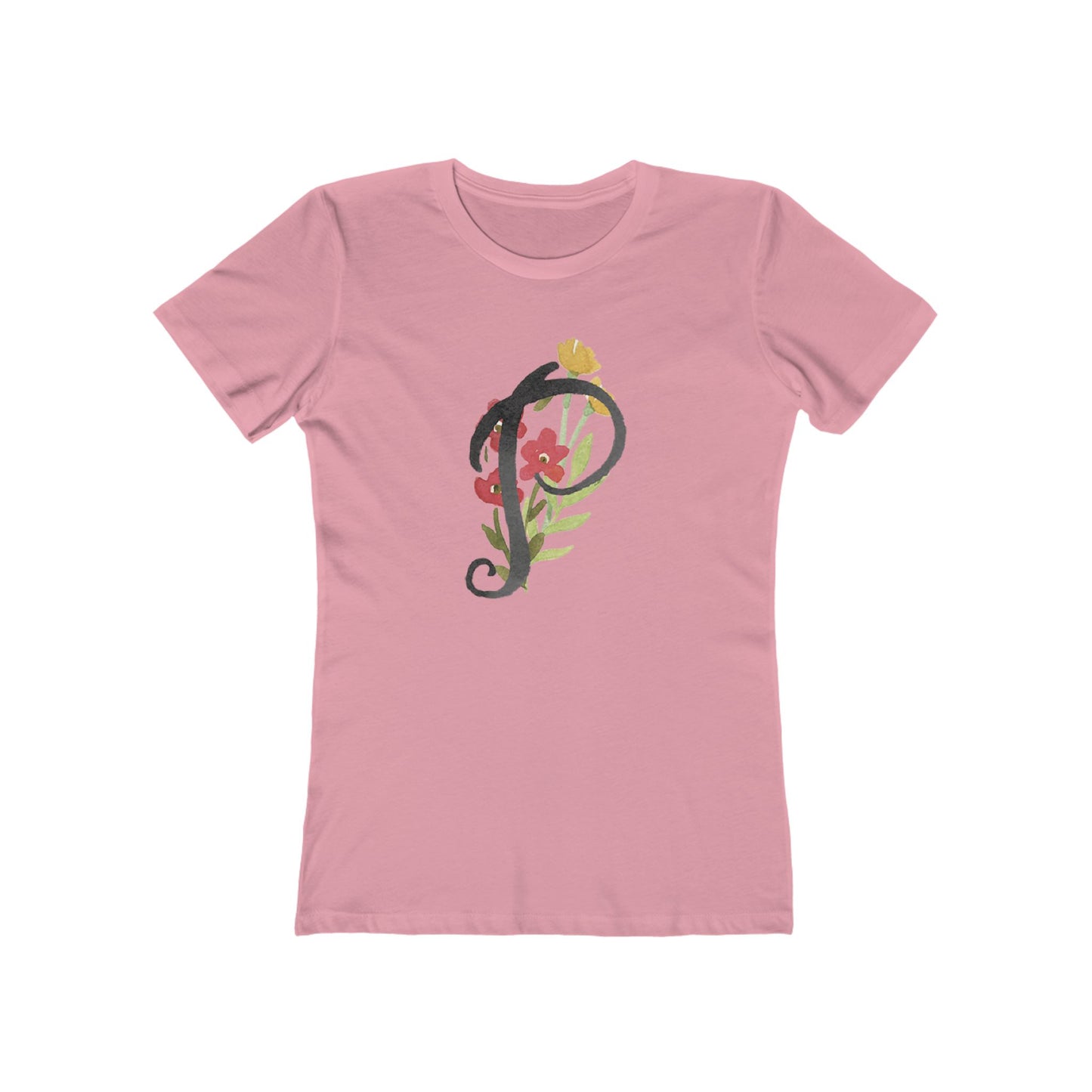 Clothing Stuff > Shirts & Tops > Women's Slim Fit Tee Watercolor Flower Letter P T-Shirt – Garden Nerd Tee for Plant Moms