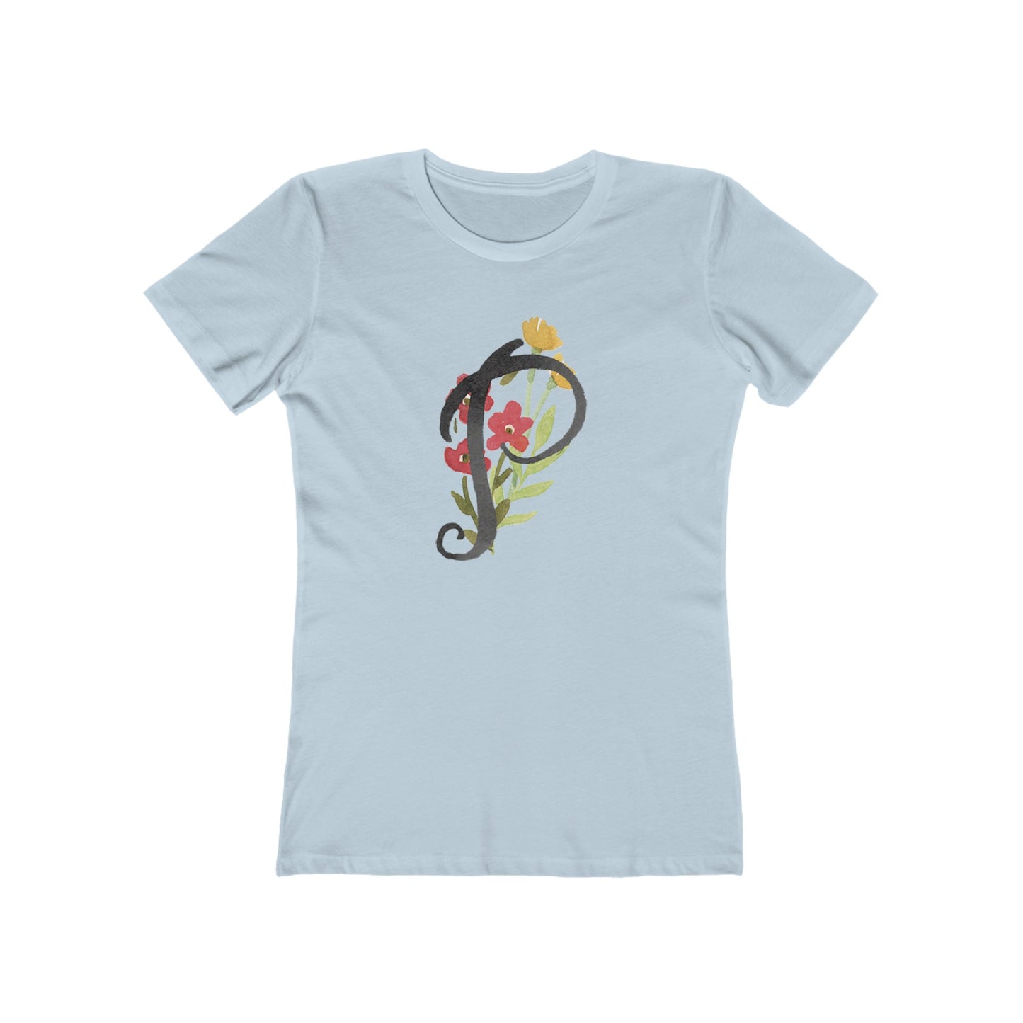 Clothing Stuff > Shirts & Tops > Women's Slim Fit Tee Watercolor Flower Letter P T-Shirt – Garden Nerd Tee for Plant Moms
