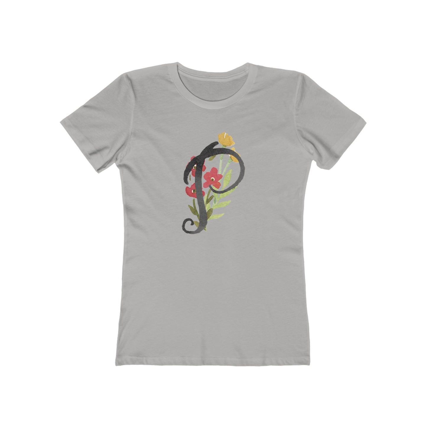 Clothing Stuff > Shirts & Tops > Women's Slim Fit Tee Watercolor Flower Letter P T-Shirt – Garden Nerd Tee for Plant Moms