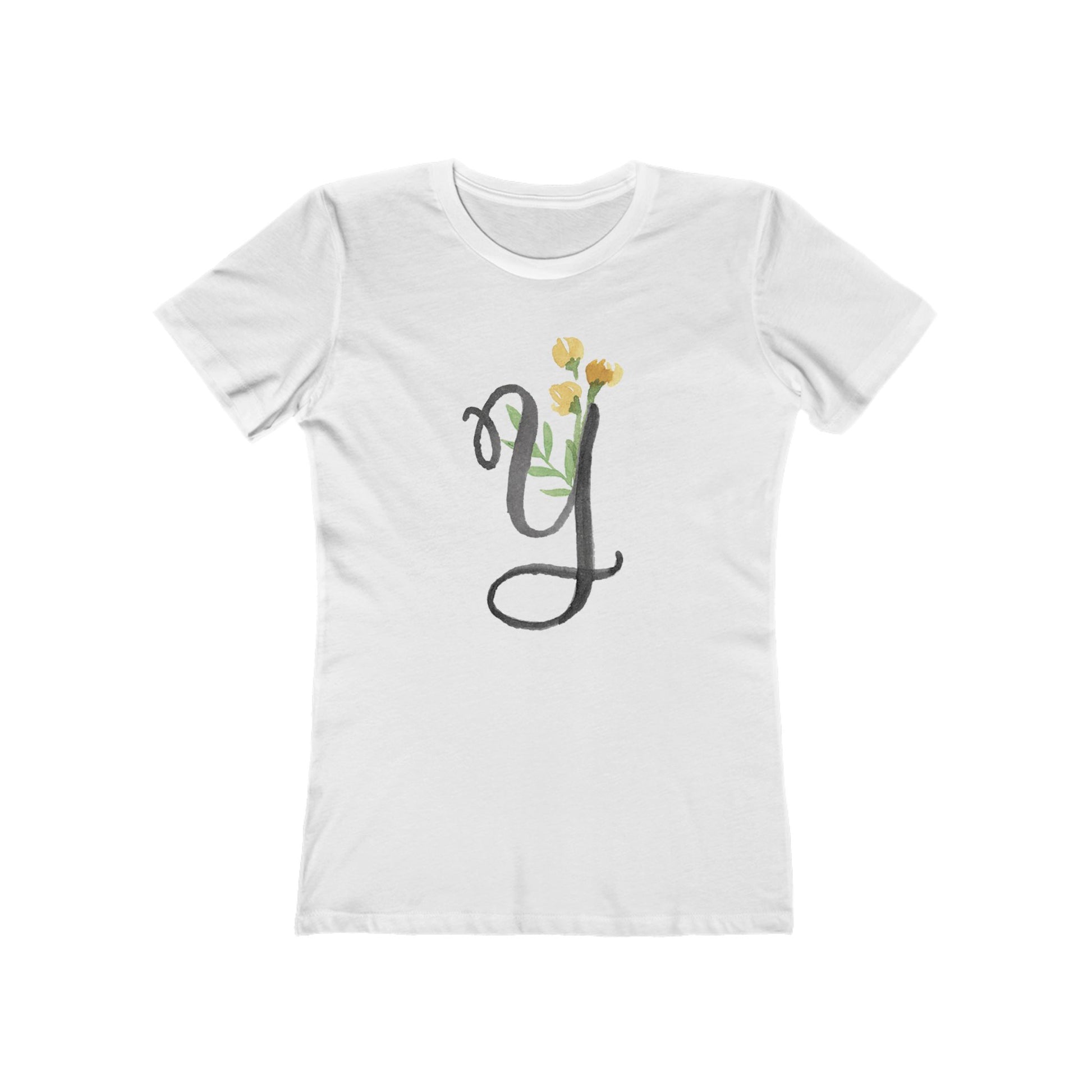 Clothing Stuff > Shirts & Tops > Women's Slim Fit Tee Watercolor Flower Letter Y T-Shirt – Garden Nerd Tee for Plant Moms