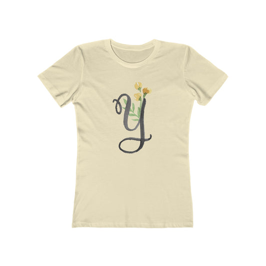 Clothing Stuff > Shirts & Tops > Women's Slim Fit Tee Watercolor Flower Letter Y T-Shirt – Garden Nerd Tee for Plant Moms