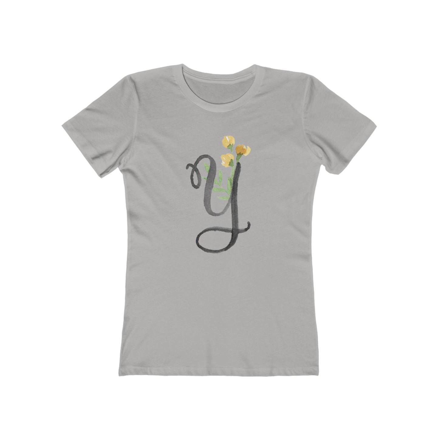 Clothing Stuff > Shirts & Tops > Women's Slim Fit Tee Watercolor Flower Letter Y T-Shirt – Garden Nerd Tee for Plant Moms