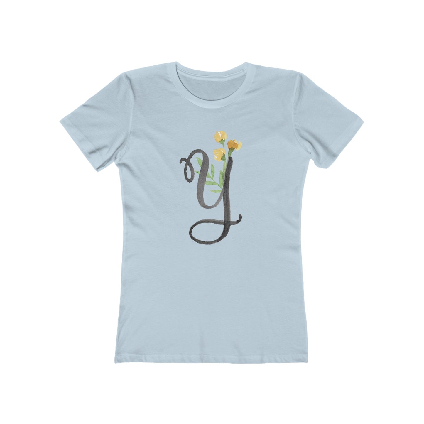 Clothing Stuff > Shirts & Tops > Women's Slim Fit Tee Watercolor Flower Letter Y T-Shirt – Garden Nerd Tee for Plant Moms