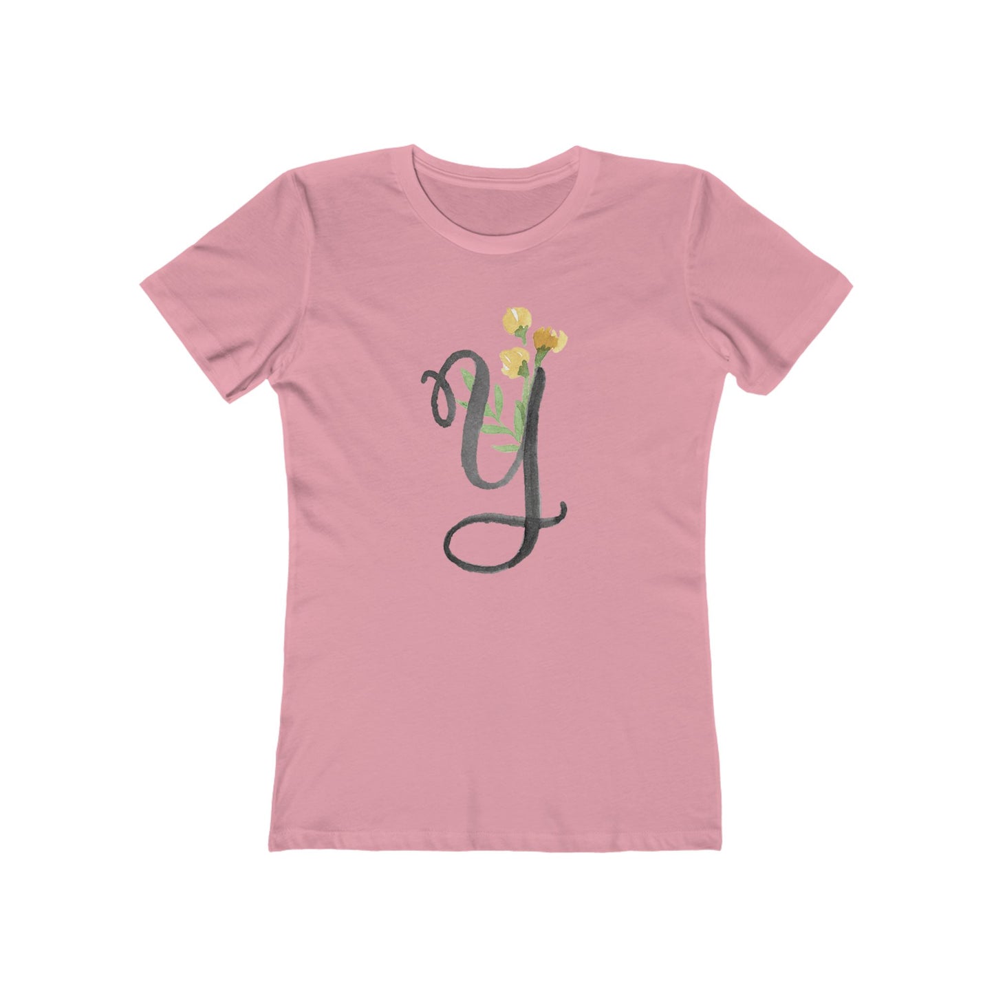 Clothing Stuff > Shirts & Tops > Women's Slim Fit Tee Watercolor Flower Letter Y T-Shirt – Garden Nerd Tee for Plant Moms
