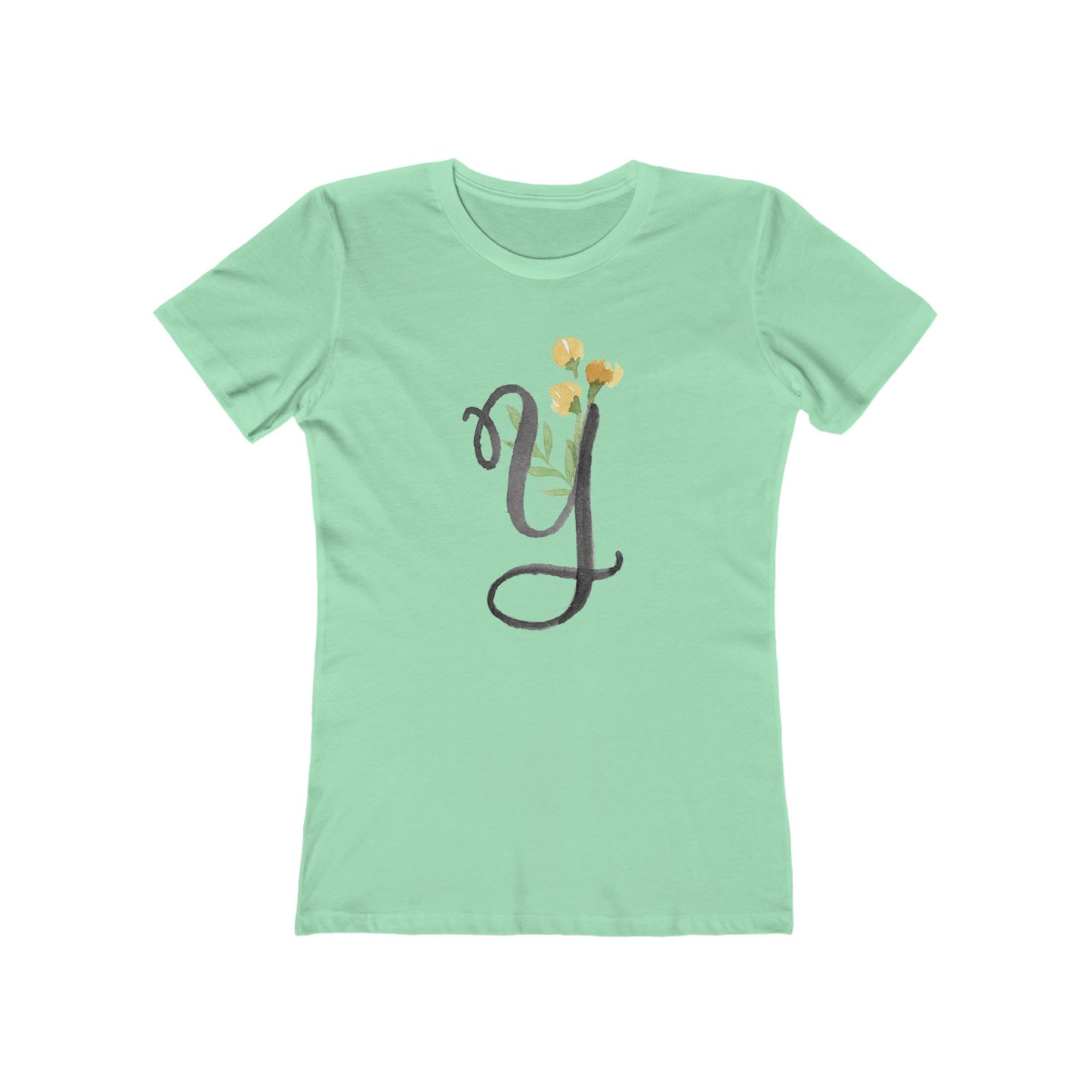 Clothing Stuff > Shirts & Tops > Women's Slim Fit Tee Watercolor Flower Letter Y T-Shirt – Garden Nerd Tee for Plant Moms