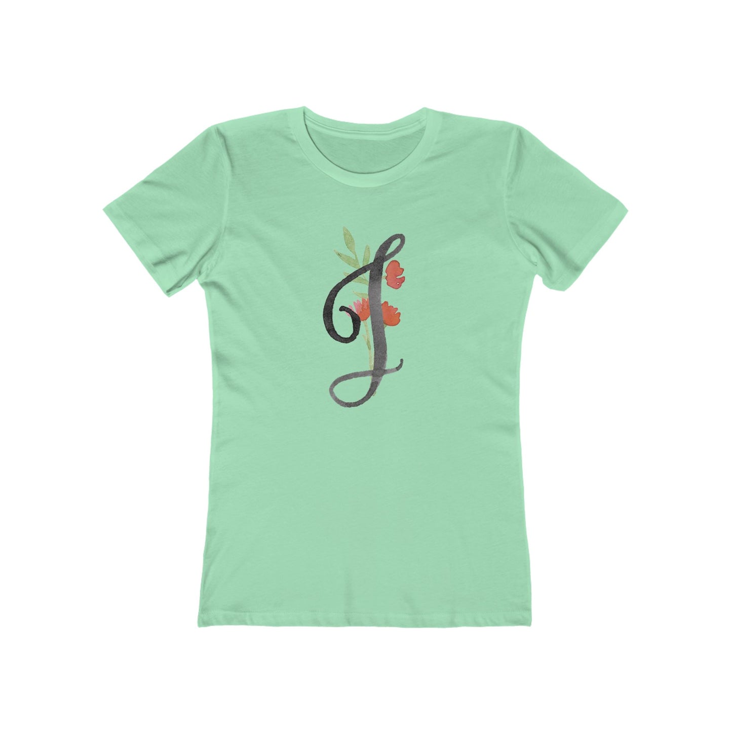 Clothing Stuff > Shirts & Tops > Women's Slim Fit Tee Watercolor Flower Letter J T-Shirt – Garden Nerd Tee for Plant Moms