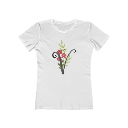 Clothing Stuff > Shirts & Tops > Women's Slim Fit Tee Watercolor Flower Letter V T-Shirt – Garden Nerd Tee for Plant Moms