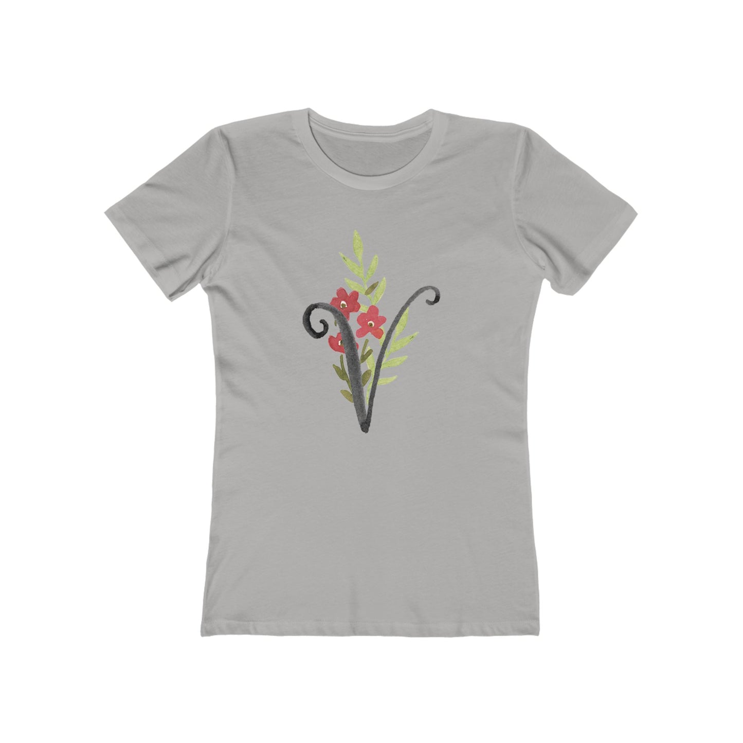 Clothing Stuff > Shirts & Tops > Women's Slim Fit Tee Watercolor Flower Letter V T-Shirt – Garden Nerd Tee for Plant Moms