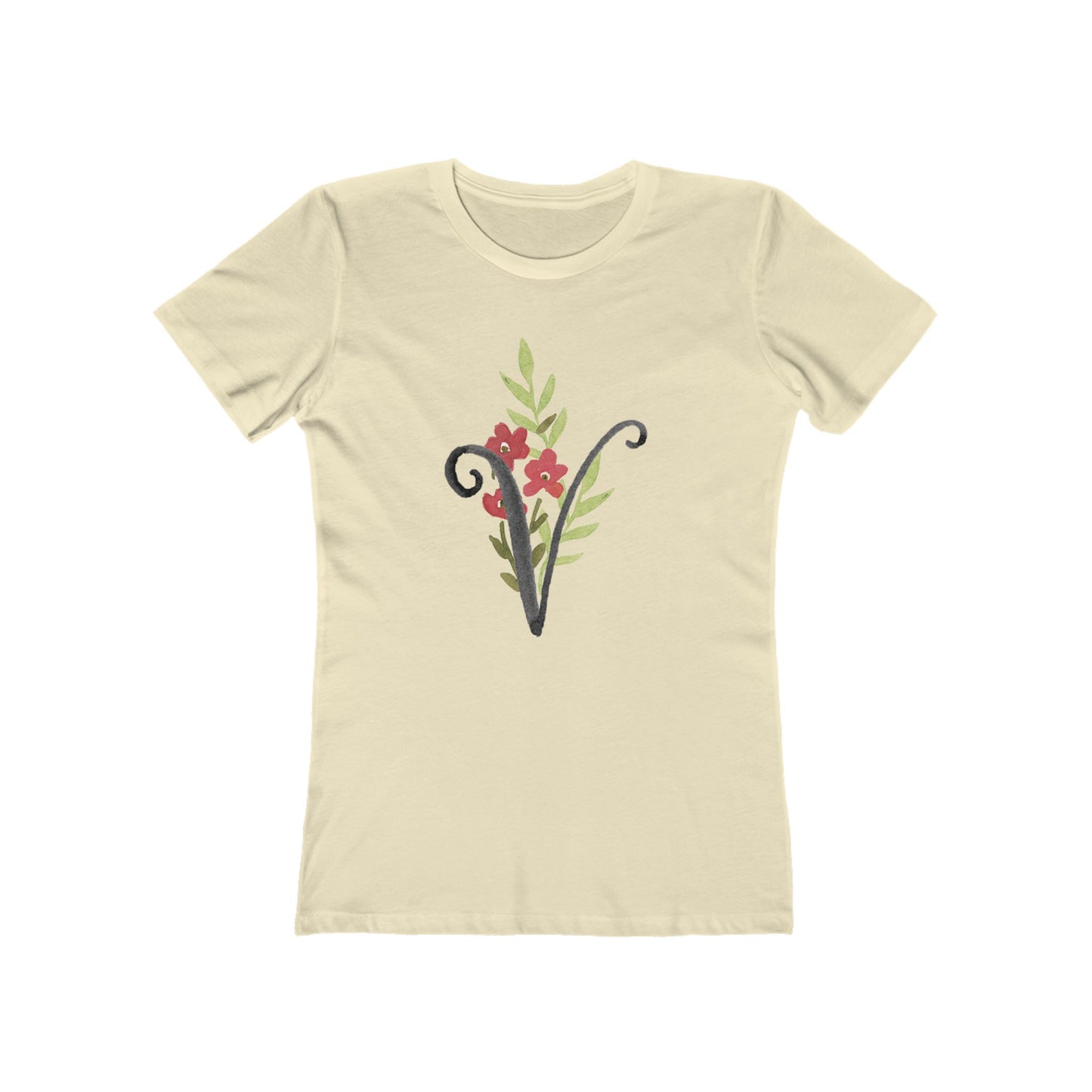 Clothing Stuff > Shirts & Tops > Women's Slim Fit Tee Watercolor Flower Letter V T-Shirt – Garden Nerd Tee for Plant Moms