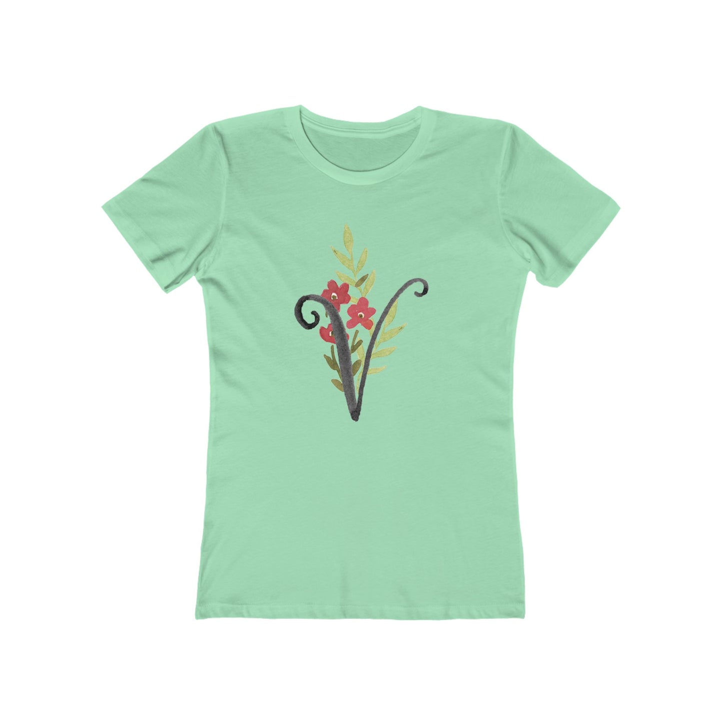 Clothing Stuff > Shirts & Tops > Women's Slim Fit Tee Watercolor Flower Letter V T-Shirt – Garden Nerd Tee for Plant Moms