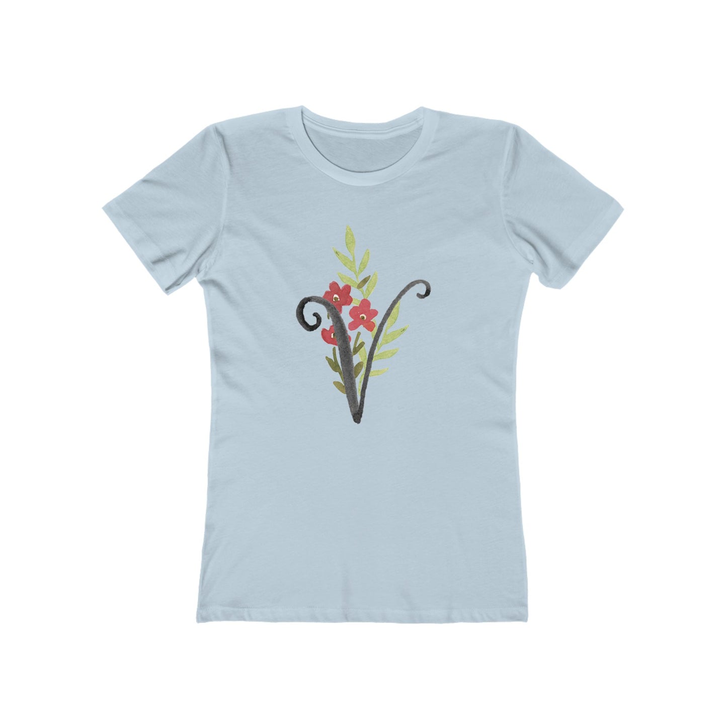 Clothing Stuff > Shirts & Tops > Women's Slim Fit Tee Watercolor Flower Letter V T-Shirt – Garden Nerd Tee for Plant Moms