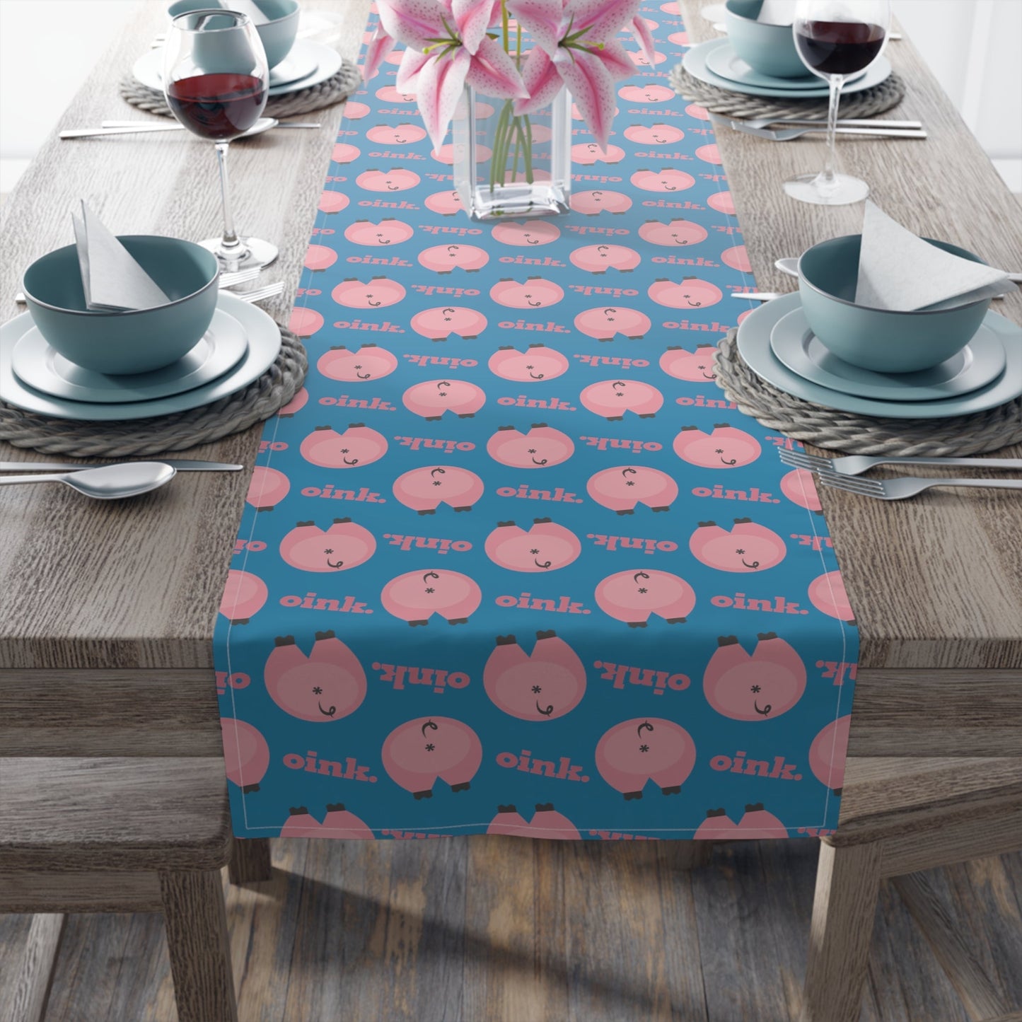 16-90-Polyester Home Stuff > Kitchen & Dining > Table Runner Gay Pig Table Runner – Bold, Queer Dining Decor with Piggy Sass