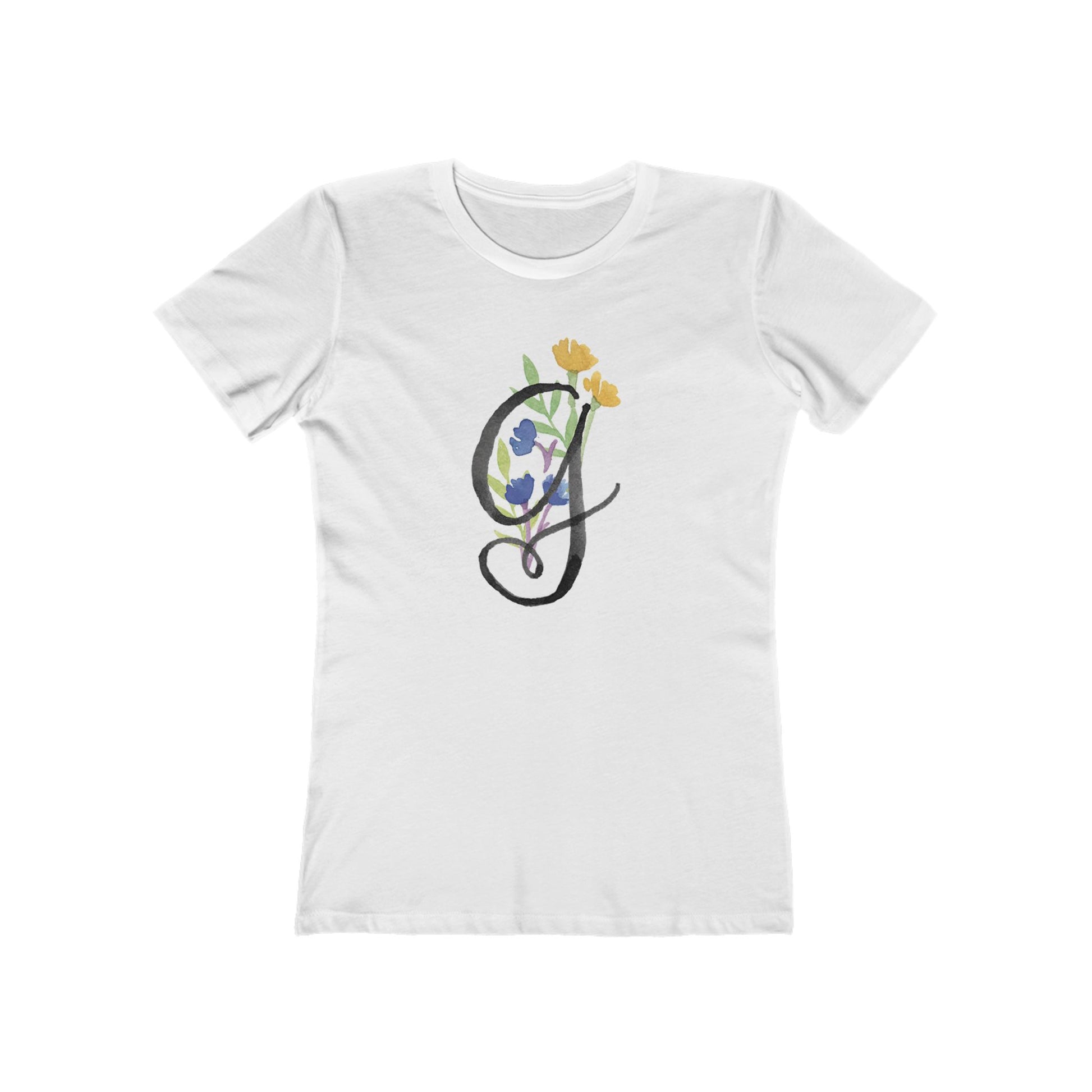Clothing Stuff > Shirts & Tops > Women's Slim Fit Tee Watercolor Flower Letter G T-Shirt – Garden Nerd Tee for Plant Moms