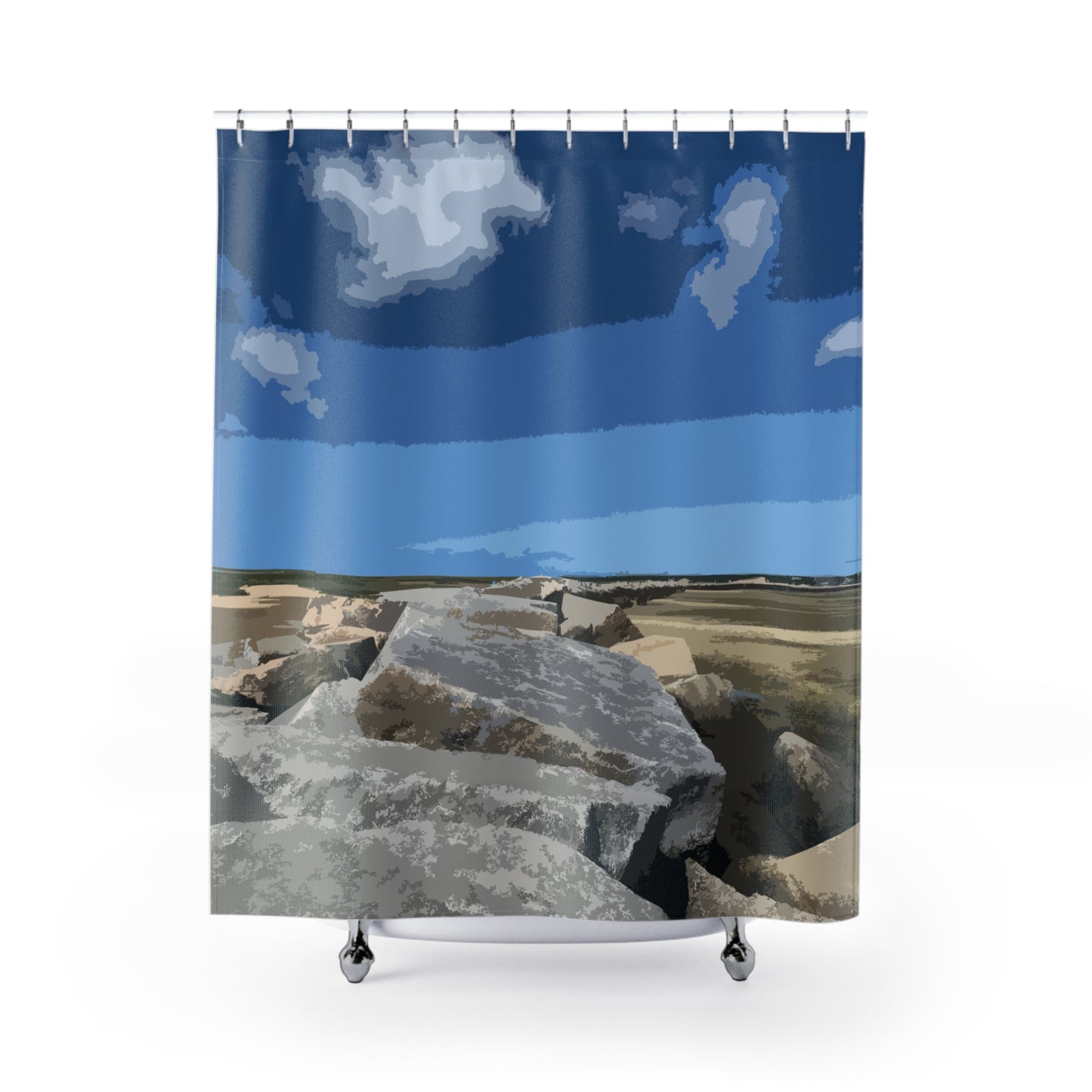 Cape Cod Breakwater Shower Curtain — Coastal Home Decor — Primary Image