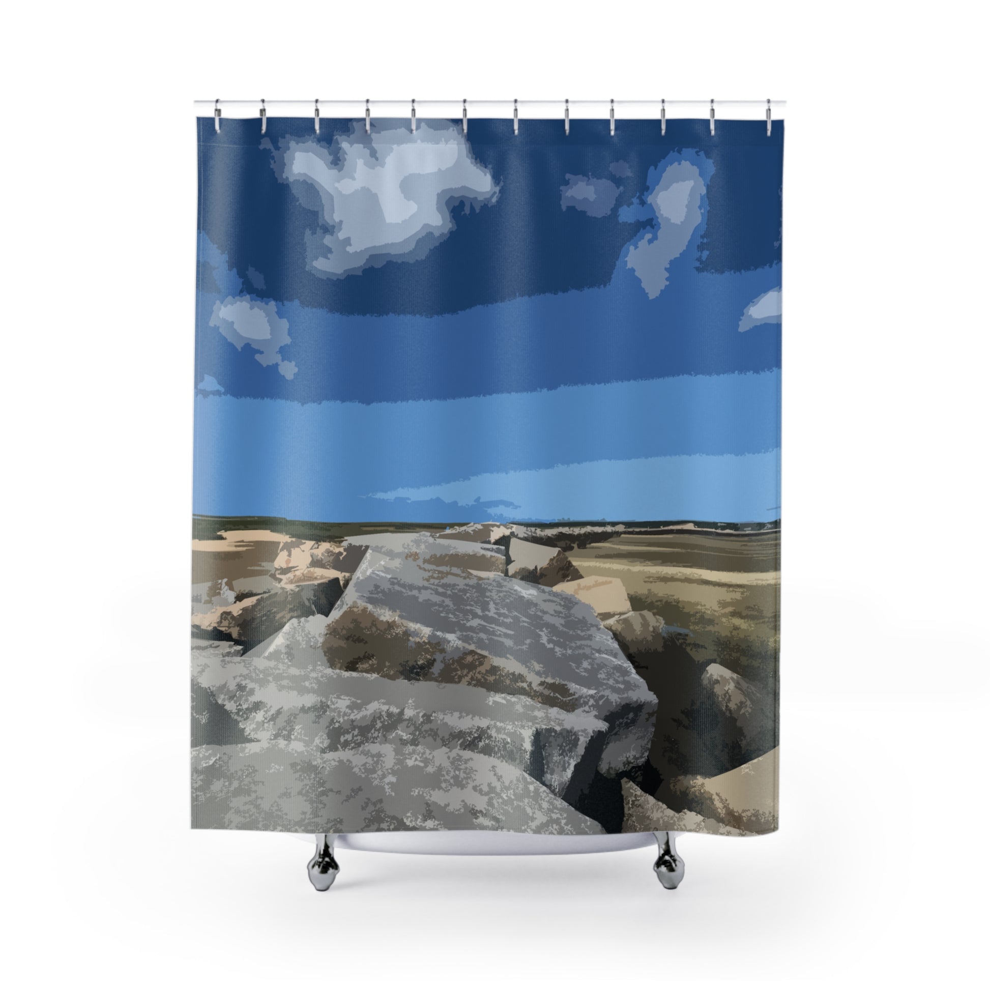 Cape Cod Breakwater Shower Curtain — Coastal Home Decor — Primary Image
