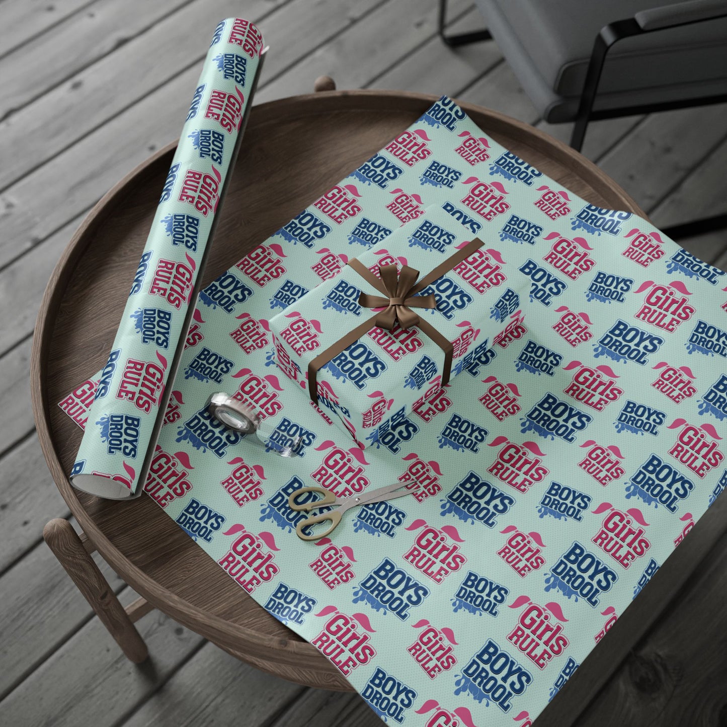 Girls Rule, Boys Drool Wrapping Paper Roll - Retro Polkadot Pattern