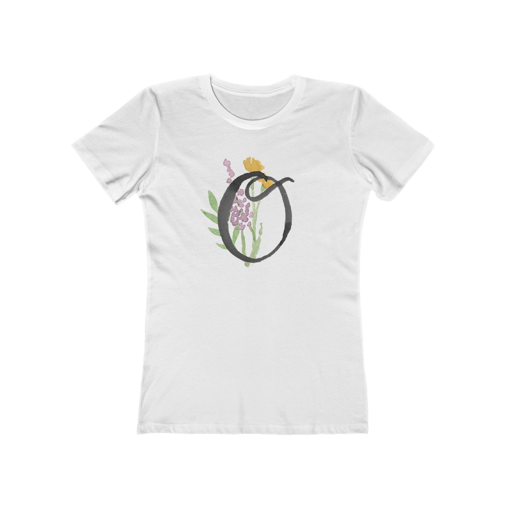 Clothing Stuff > Shirts & Tops > Women's Slim Fit Tee Watercolor Flower Letter O T-Shirt – Garden Nerd Tee for Plant Moms