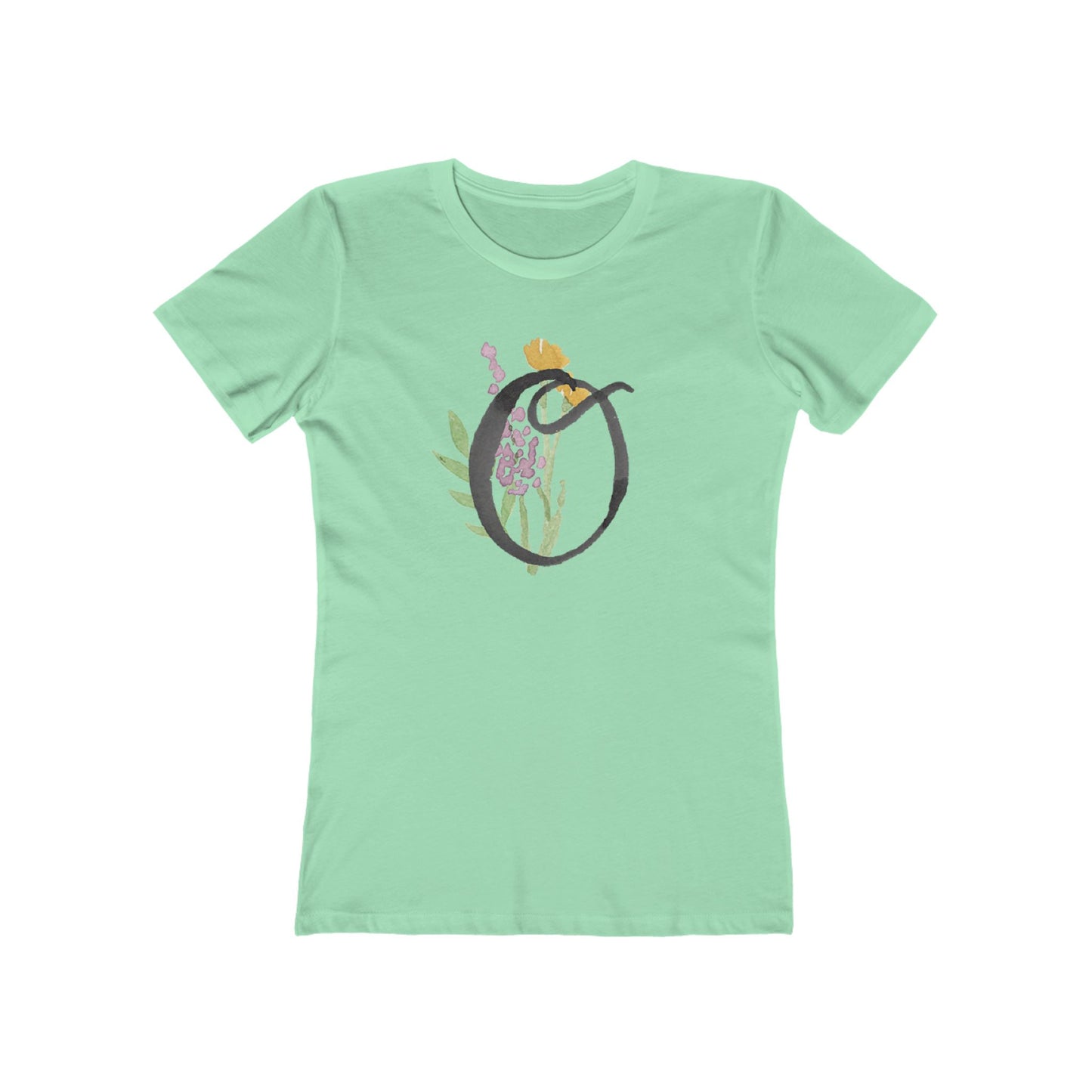 Clothing Stuff > Shirts & Tops > Women's Slim Fit Tee Watercolor Flower Letter O T-Shirt – Garden Nerd Tee for Plant Moms