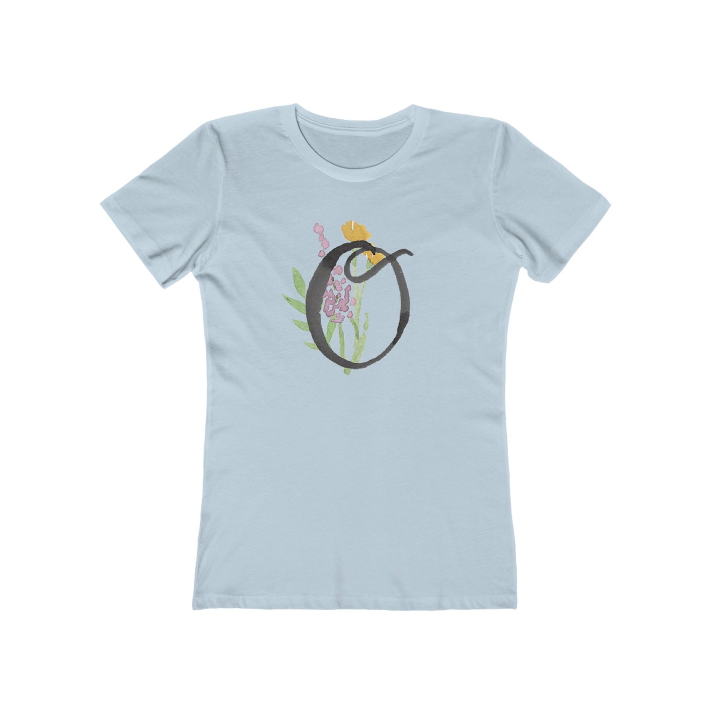 Clothing Stuff > Shirts & Tops > Women's Slim Fit Tee Watercolor Flower Letter O T-Shirt – Garden Nerd Tee for Plant Moms