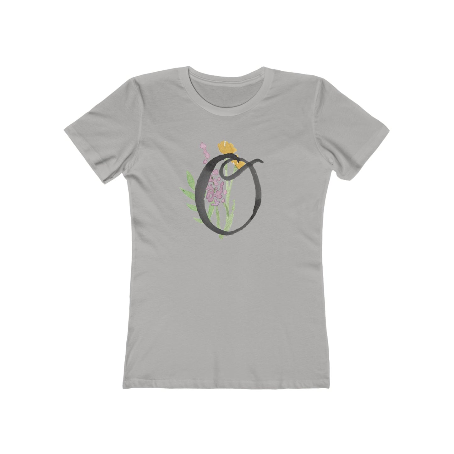 Clothing Stuff > Shirts & Tops > Women's Slim Fit Tee Watercolor Flower Letter O T-Shirt – Garden Nerd Tee for Plant Moms